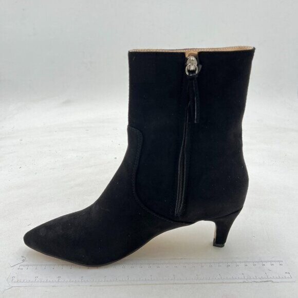 Womens Ankle Boots Low Kitten Heel Pointed Toe Slip On Elastic Dressy Fall Black - Picture 1 of 8